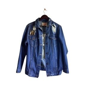 GB Denim Jacket‎ Distressed Patches Embellished Dream Women's Large